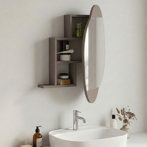 Koupelnová skříňka se zrcadlem, světle moka