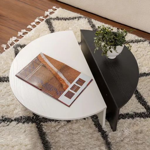 Kulatý konferenční stolek 90x30x60cm, Černobílý