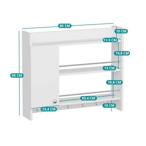 Kuchyňská nástěnná polička 85x15x65cm, bílá