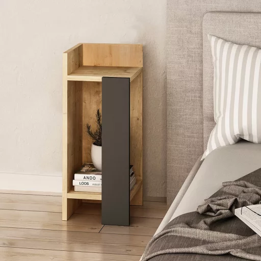 Levý noční stolek 60x25x27cm Antracit-Dub