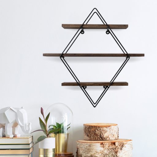 Diamantová kovová police 60x40x15cm, černý ořech