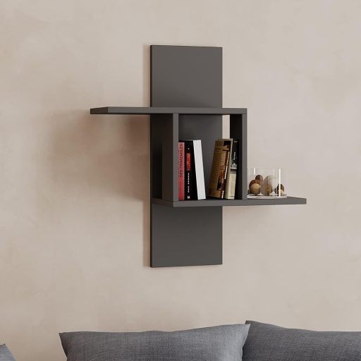 Nástěnná police 70x64x20cm, antracitová