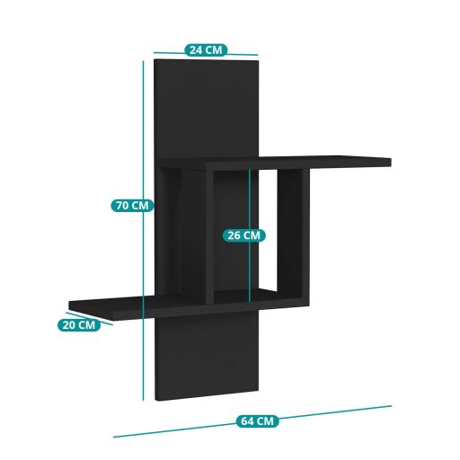 Nástěnná police 70x64x20cm, antracitová