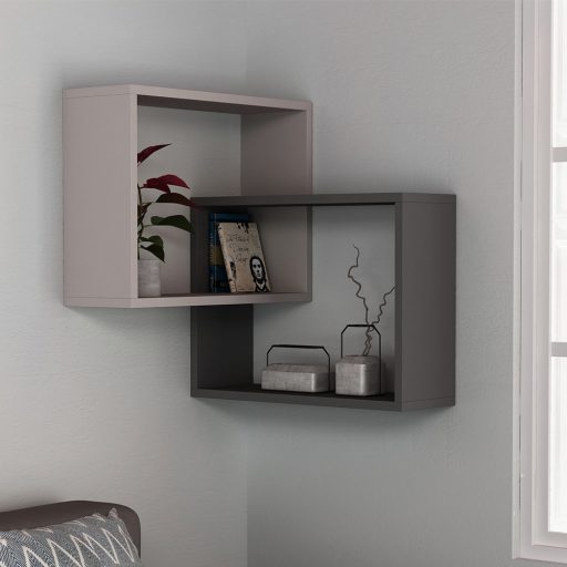 Sada nástěnných polic 2 kusy, světle moka-antracit