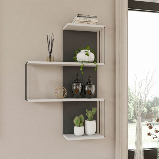 Nástěnná police 96x64x19cm, Bílá-Antracitová