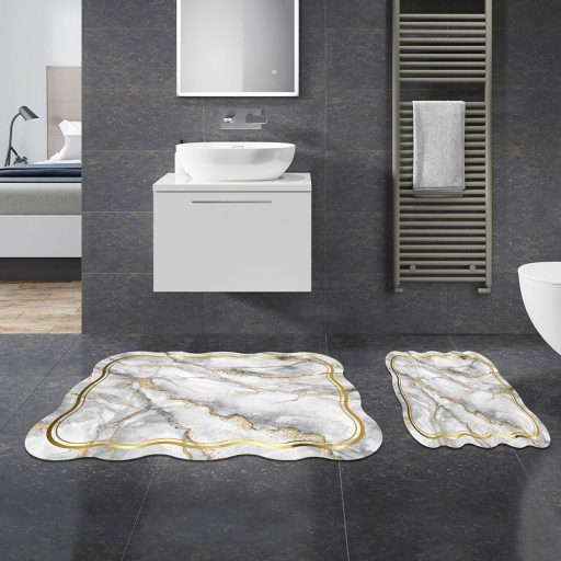 Sada koupelnových předložek s mramorovým vzorem, šedá