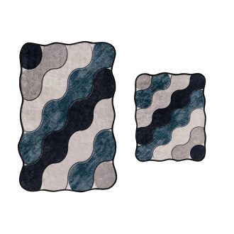 Sada koupelnových předložek s kamínkovým vzorem, modrá