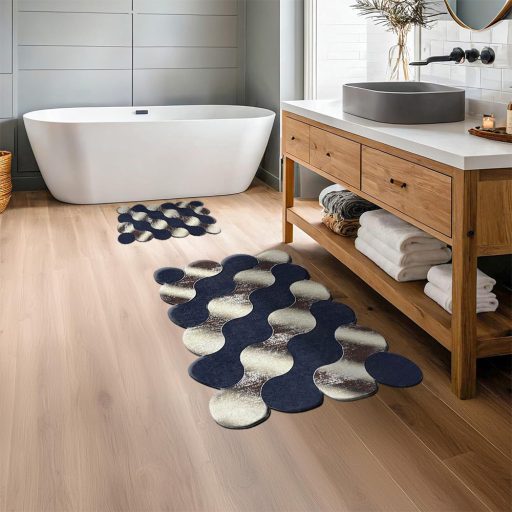 Sada koupelnových rohoží s kamenným vzorem, modro-zlatá