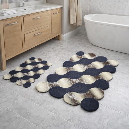 Sada koupelnových rohoží s kamenným vzorem, modro-zlatá