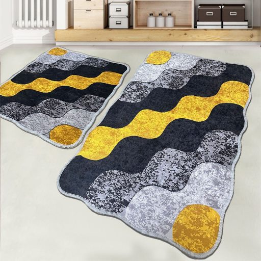 Sada koupelnových koberečků s kamenným vzorem, šedá-žlutá