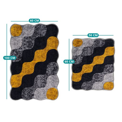 Sada koupelnových koberečků s kamenným vzorem, šedá-žlutá