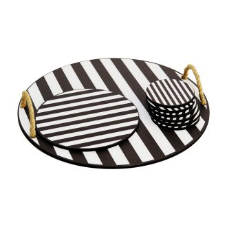 Sada podnosu a podtácků, černá a bílá