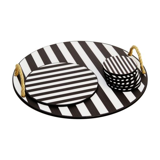 Sada podnosu a podtácků, černá a bílá