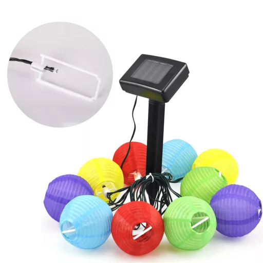 Solární lampionový řetěz, barevný, 10ks