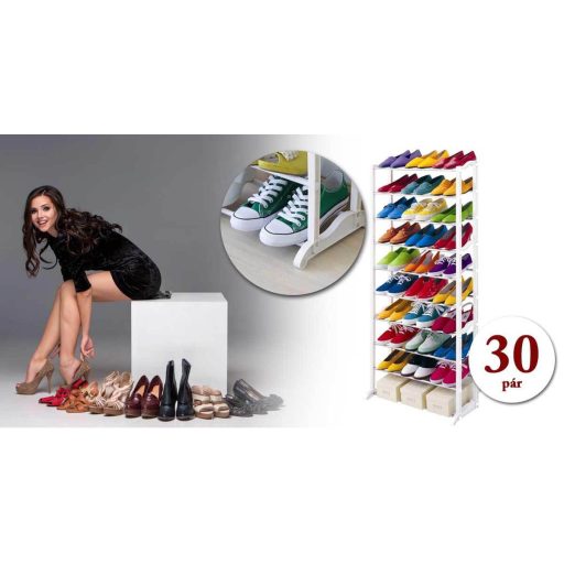 10 řadový stojan na boty - bílý