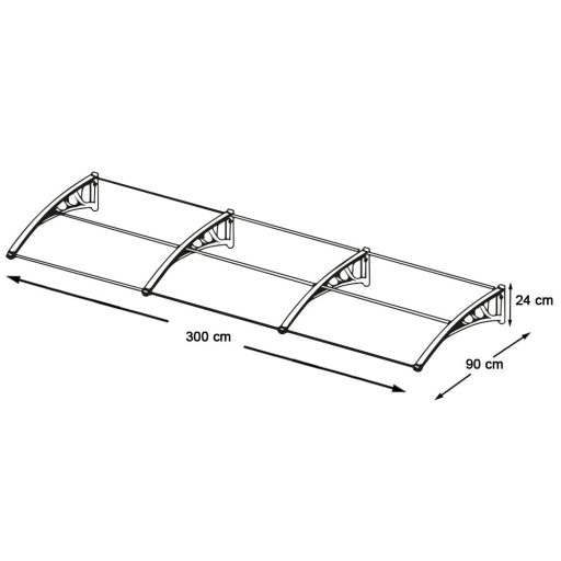 Plastová vchodová stříška ve více velikostech a barvách - 300x90 cm, černá