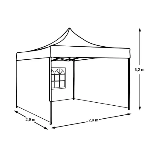 Skládací zahradní pavilon - různé typy - 2,9x2,9m - bílá - pavilon+boční stěna