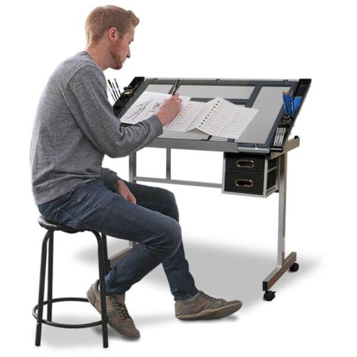 Rysovací naklápěcí stůl se skleněnou stolovou deskou