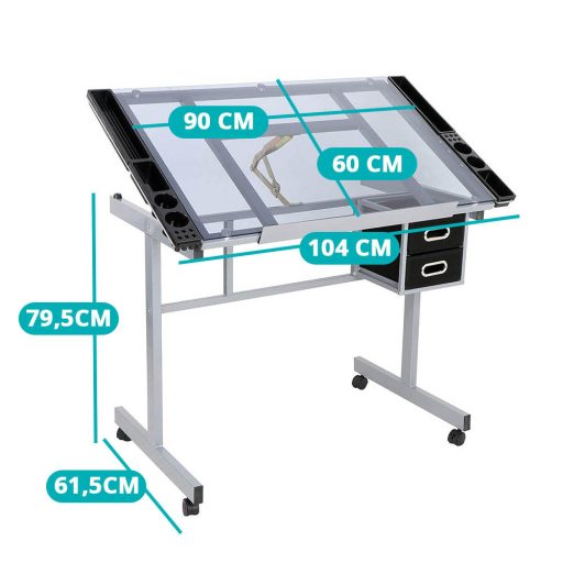 Rysovací naklápěcí stůl se skleněnou stolovou deskou
