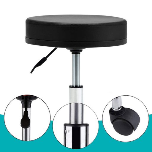 Kosmetická židle na kolečkách, výškově nastavitelná - černá