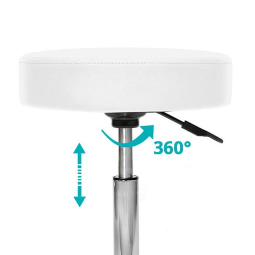 Kosmetická židle na kolečkách, výškově nastavitelná - bílá