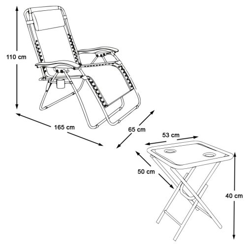 Nulová gravitační zahradní židle se stolem, 2ks
