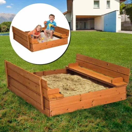 Dřevěné pískoviště s krytem z laviček