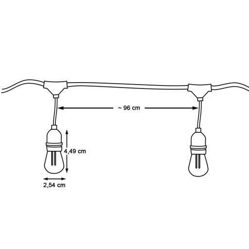 Voděodolný světelný dekorační řetěz, 15 ks E27 LED žárovek, 14,6 m, teplá bílá
