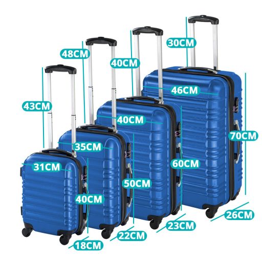 4 kusová sada pevnostěnných kufrů, ve 4 barvách - modrá