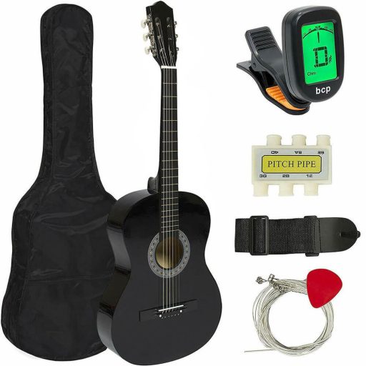 Akustická kytara s příslušenstvím pro začátečníky s ladičkou jako dárek, ve 2 barvách - černá