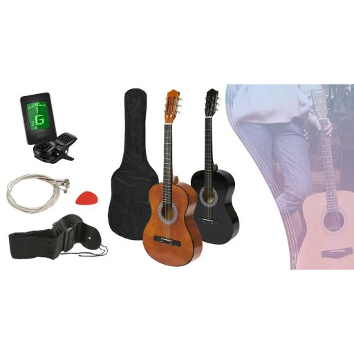 Akustická kytara s příslušenstvím pro začátečníky s ladičkou jako dárek, ve 2 barvách - černá