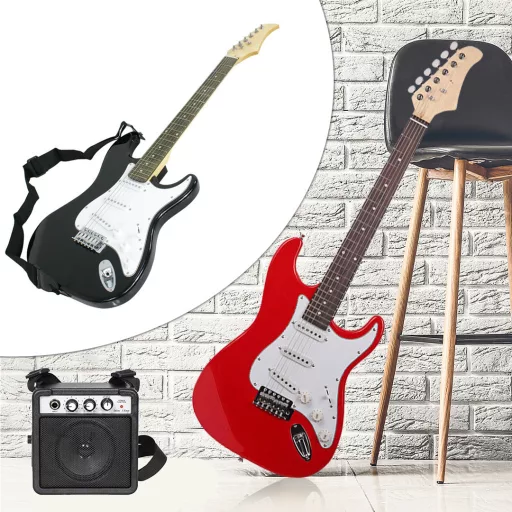 Elektrická kytara s příslušenstvím pro začátečníky, s dárkovým kytarovým kombem - černá