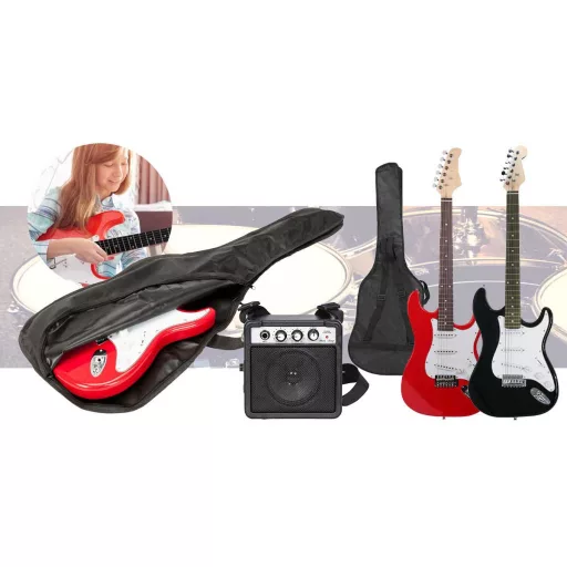 Elektrická kytara s příslušenstvím pro začátečníky, s dárkovým kytarovým kombem - černá