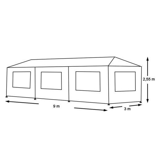Párty stan v bílé barvě, 3 různé velikosti - 3x9m
