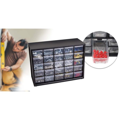 Alkatrész tároló fiók, 25 rekeszes