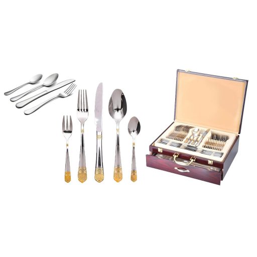 84 kusová sada příborů ve více barvách - stříbrná/zlatá