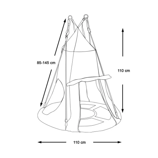 Závěsná houpačka ve tvaru kruhu, 110 cm - modrá, se stanem