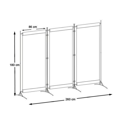Mobilní dělič prostoru 260x180cm, šedý