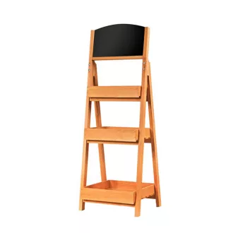 Třípatrový dřevěný regál s tabulí