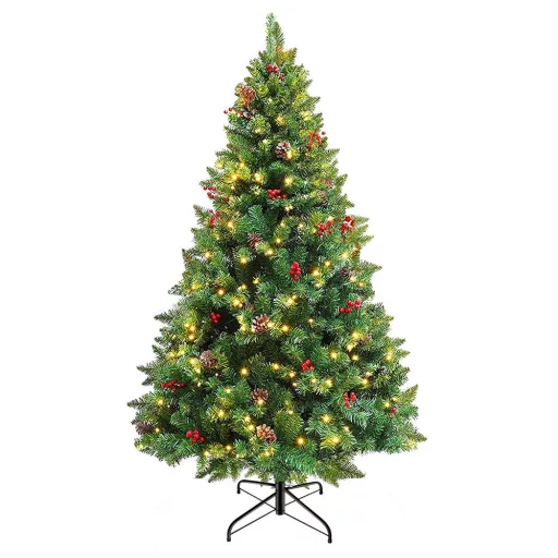 Umělý vánoční stromek s 260 LED diodami, teplý bílý, 180 cm