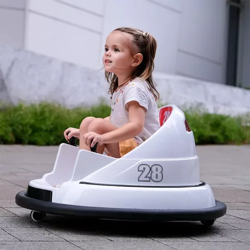 Elektrický dětský dodgem, 6V, s baterií, dálkovým ovládáním, bílý
