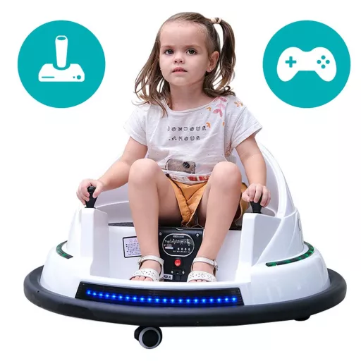 Elektrický dětský dodgem, 6V, s baterií, dálkovým ovládáním, bílý