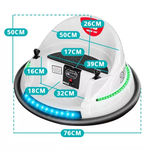 Elektrický dětský dodgem, 6V, s baterií, dálkovým ovládáním, bílý