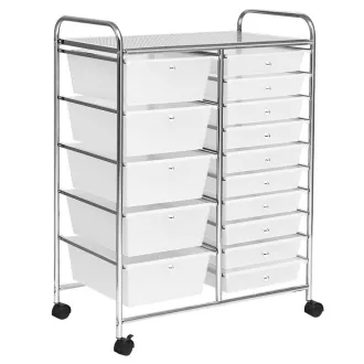    Pojízdný úložný vozík s 15 zásuvkami ve více barvách-bílý