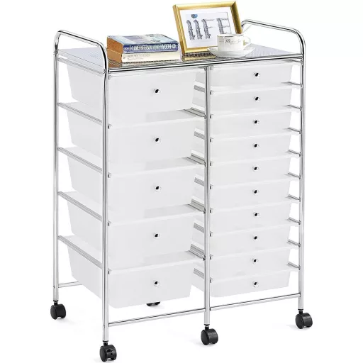  Pojízdný úložný vozík s 15 zásuvkami ve více barvách-bílý