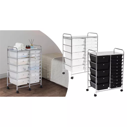  Pojízdný úložný vozík s 15 zásuvkami ve více barvách-bílý