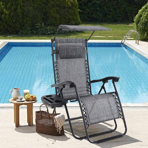 Nulová gravitační zahradní židle se stříškou a držákem na sklenici, 2 ks ve více barvách-šedá