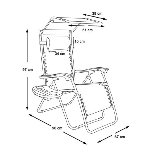 Nulová gravitační zahradní židle se stříškou a držákem na sklenici, 2 ks ve více barvách-šedá