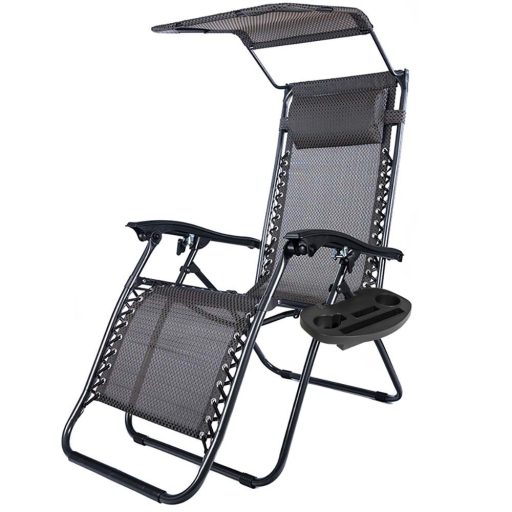 Nulová gravitační zahradní židle se stříškou a držákem na sklenici, 2 ks ve více barvách-černá