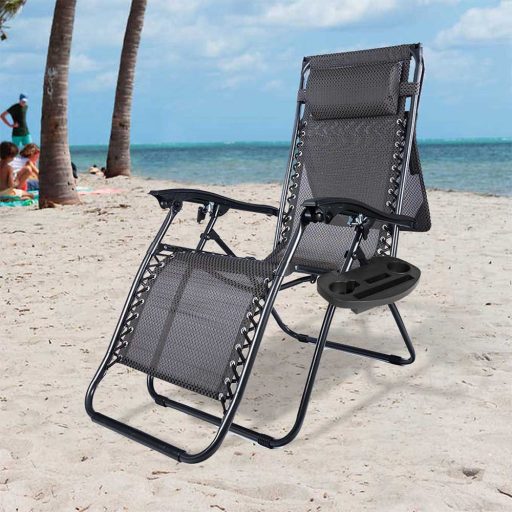 Nulová gravitační zahradní židle se stříškou a držákem na sklenici, 2 ks ve více barvách-černá